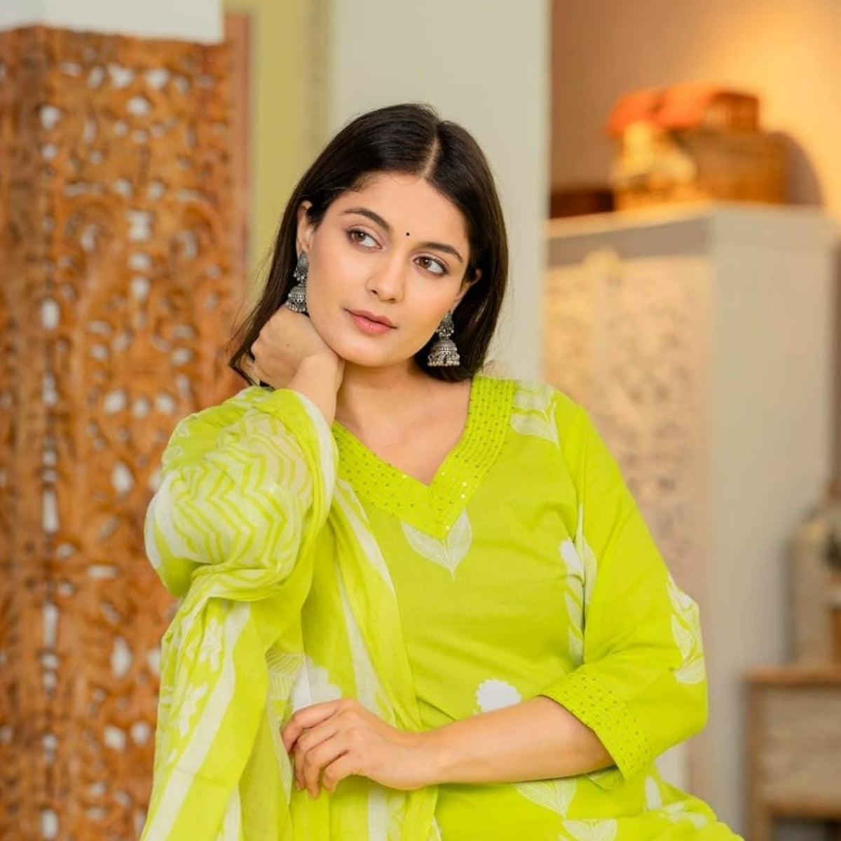 Pack of 2 Premium Cotton Kurtis with Pant & Dupatta – Casual Ethnic| C-16