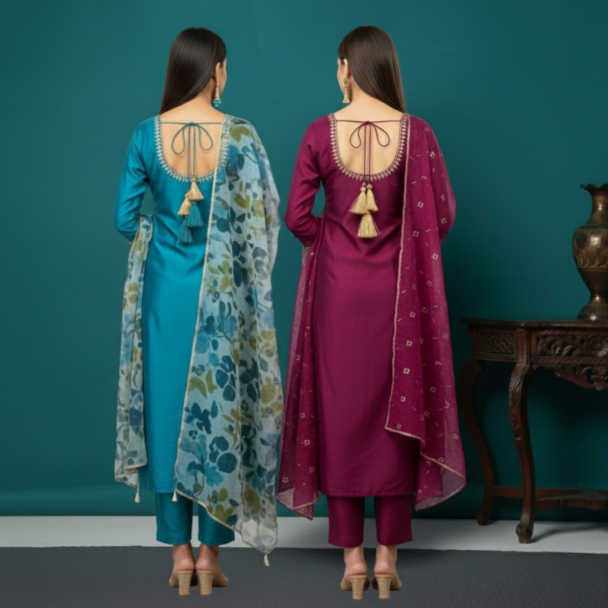 Pack of 2 Premium Cotton Kurtis with Pant & Dupatta – Casual Ethnic | C-07