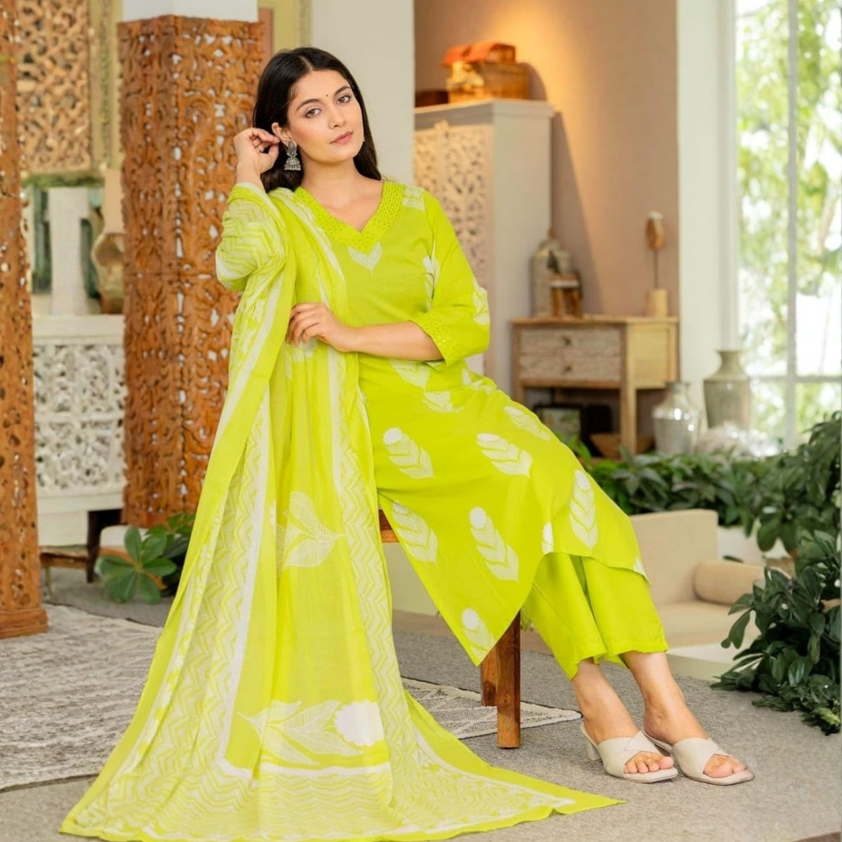 Pack of 2 Premium Cotton Kurtis with Pant & Dupatta – Casual Ethnic| C-16