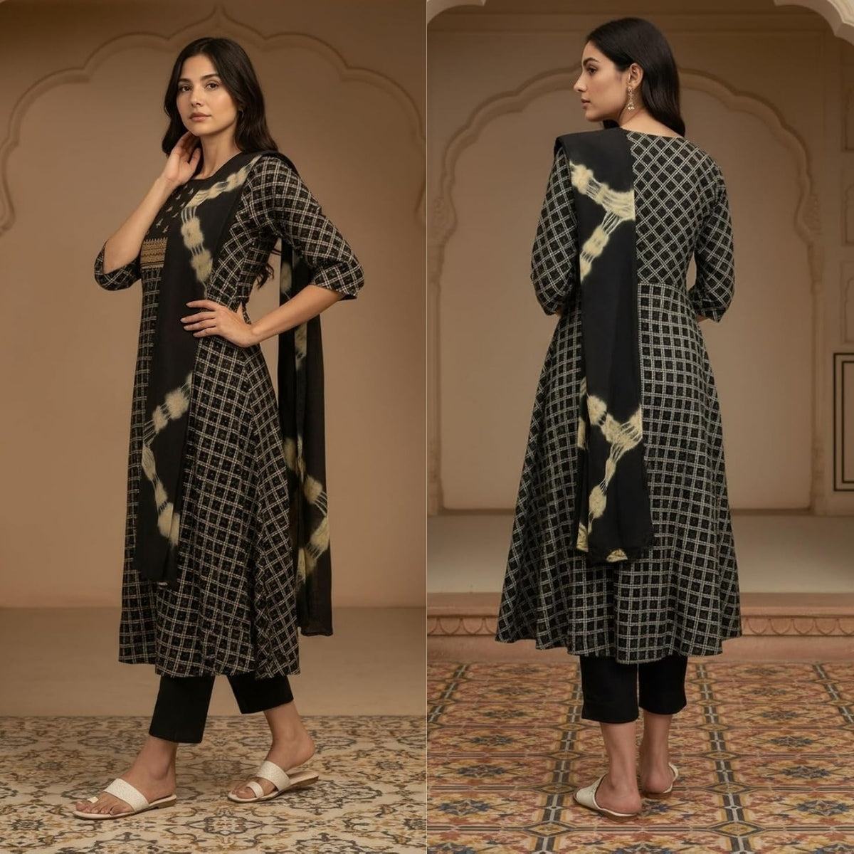 Pack of 2 Premium Cotton Kurtis with Pant & Dupatta – Casual Ethnic| C-17