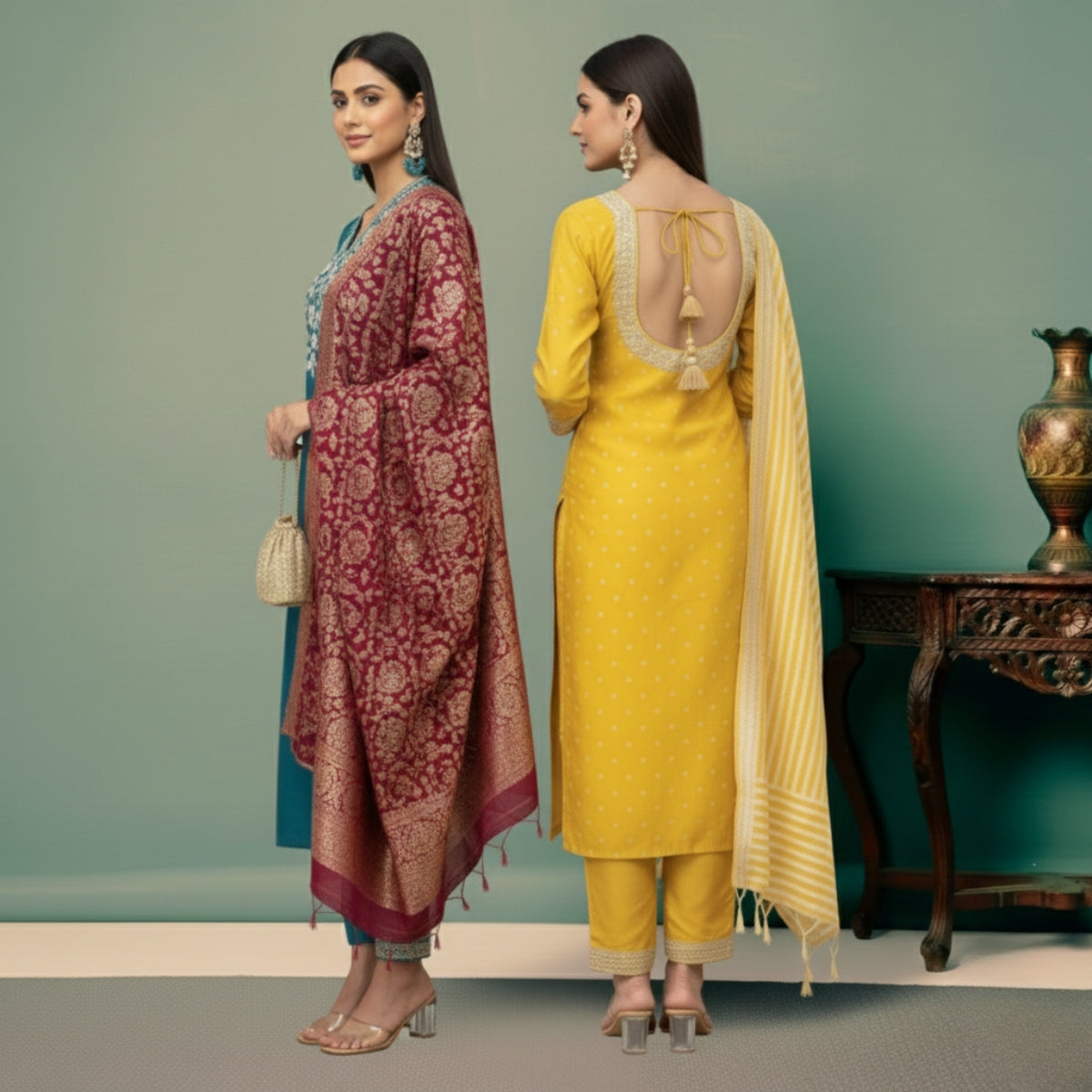 Pack of 2 Premium Cotton Kurtis with Pant & Dupatta – Casual Ethnic| C-10