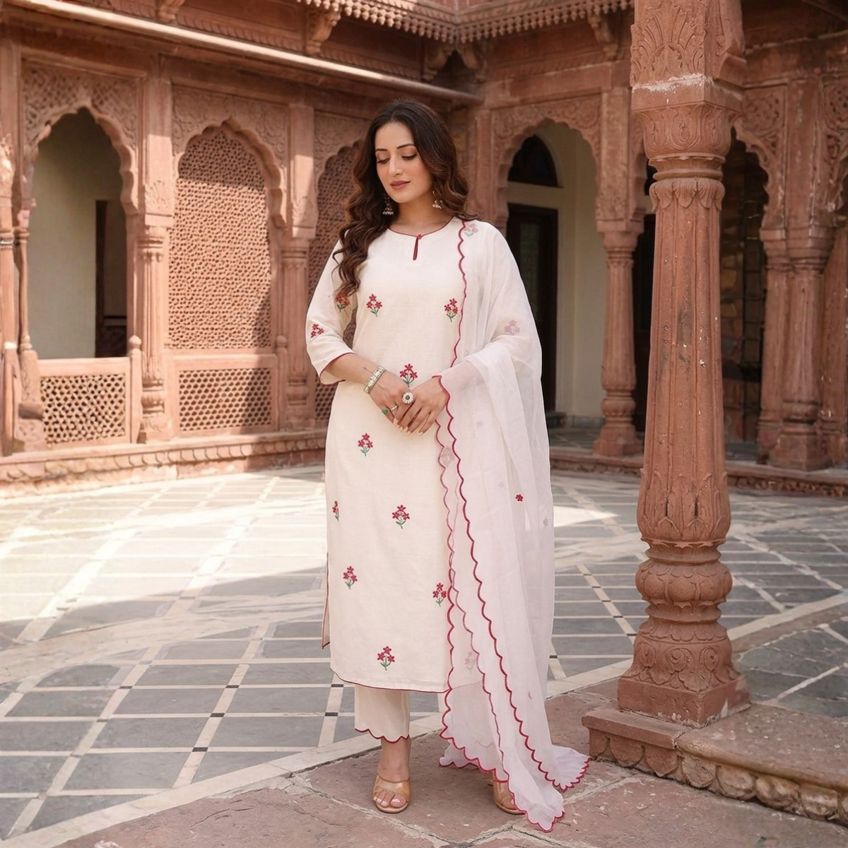 Women's Pack of 3 Pure Cotton Kurtas Pant Set & Dupatta |C-022