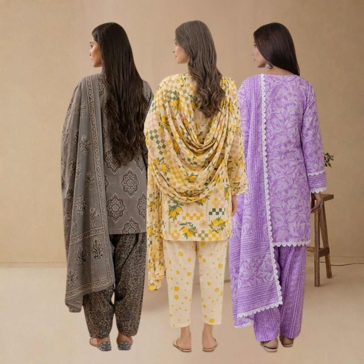 Pack Of 3 Farshi Salwar Kurta Set With Dupatta ( CKD_03)