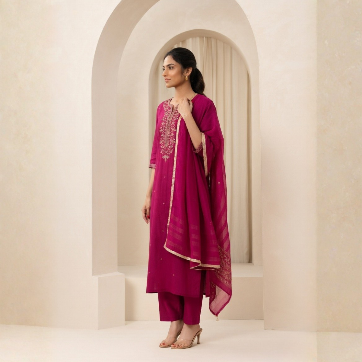 Women's Pack of 3 Pure Cotton Kurtas Pant Set & Dupatta |C-030