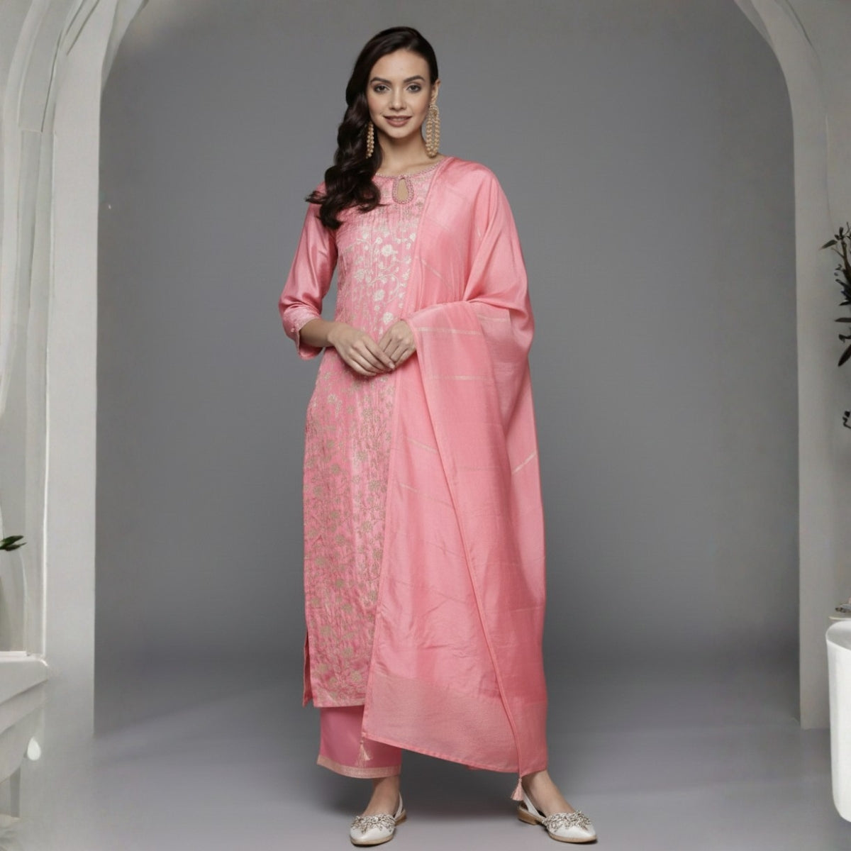 Pack of 2 Premium Cotton Kurtis with Pant & Dupatta – Casual Ethnic | C-08