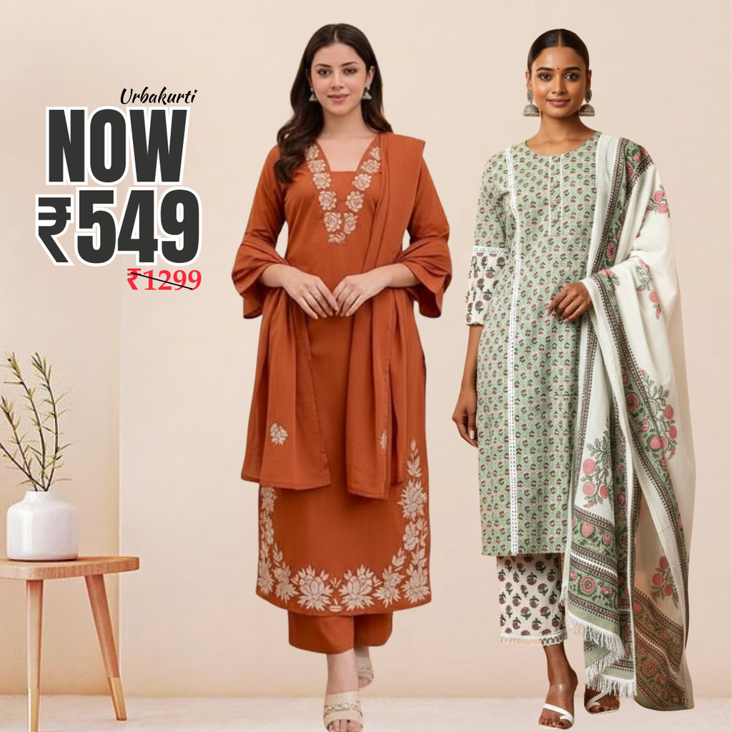 Pack of 2 Cotton Kurtis with Pant & Dupatta | C-05