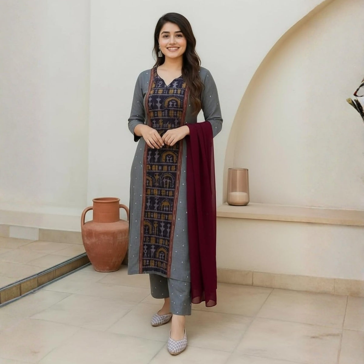 Pack of 2 Premium Cotton Kurtis with Pant & Dupatta – Casual Ethnic| C-17