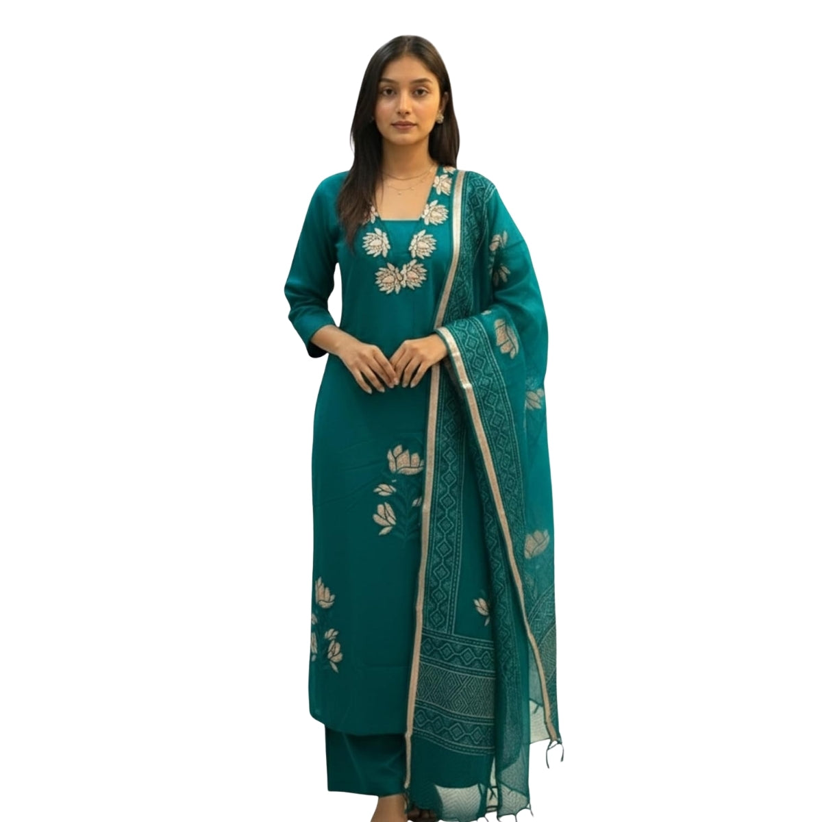 Pack of 2 Premium Cotton Kurtis with Plazzo Pant & Dupatta – Casual Ethnic| C-18