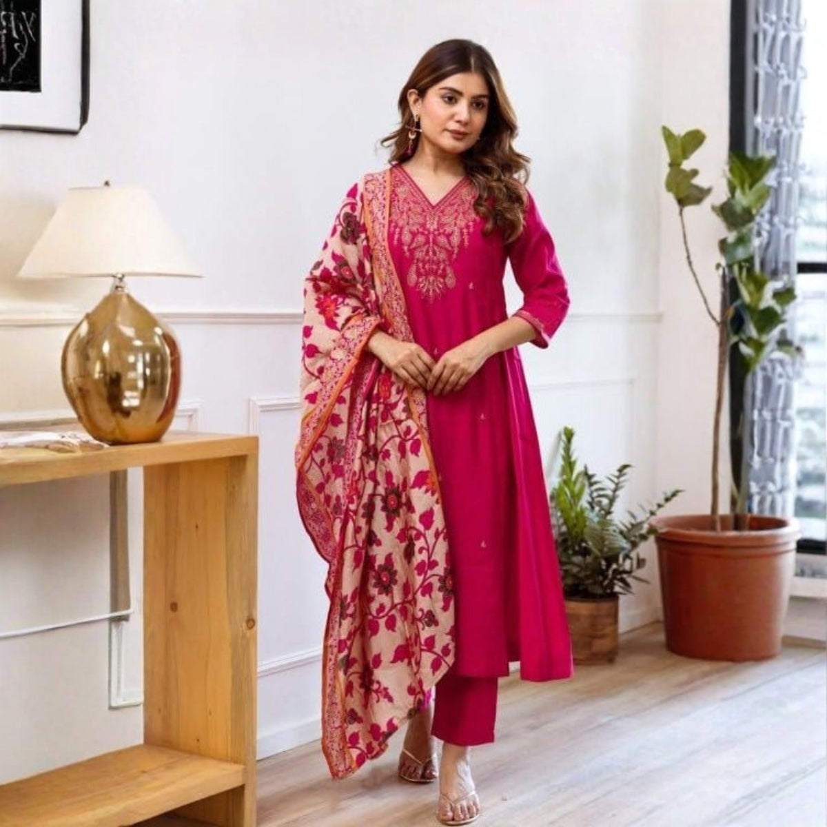 Pack of 2 Premium Cotton Kurtis with Plazzo Pant & Dupatta – Casual Ethnic| C-18