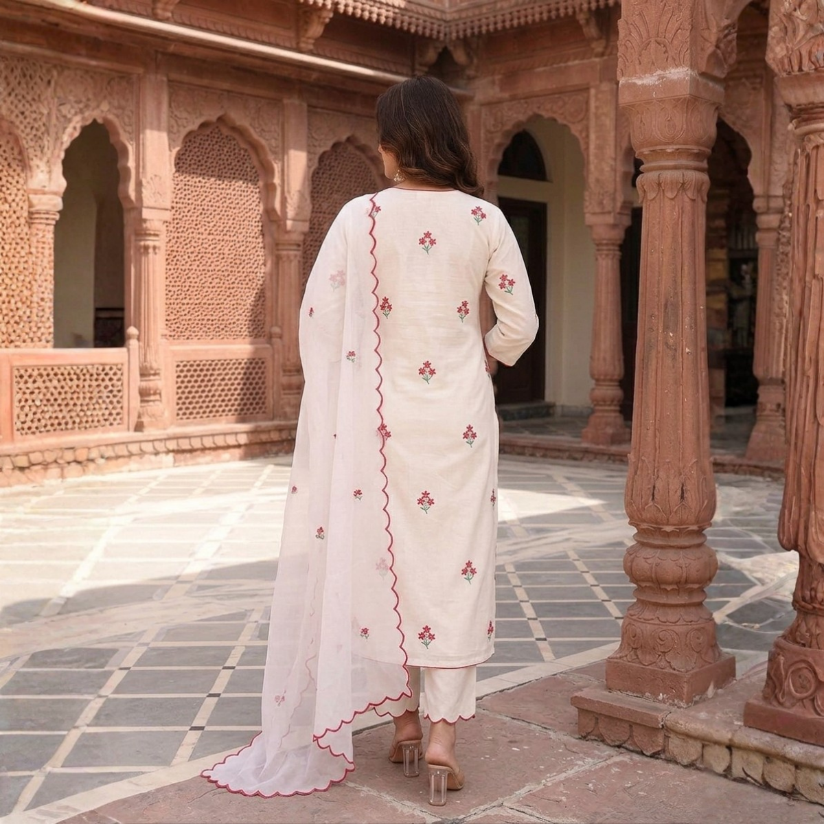 Women's Pack of 3 Pure Cotton Kurtas Pant Set & Dupatta |C-022