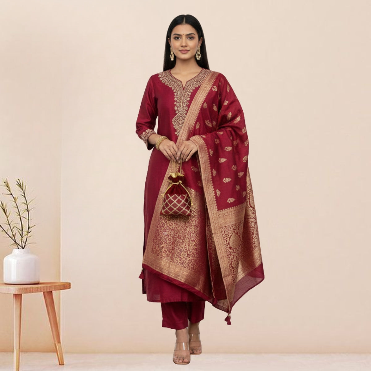 Women's Pack of 3 Pure Cotton Kurtis with Pant & Dupatta |C-02