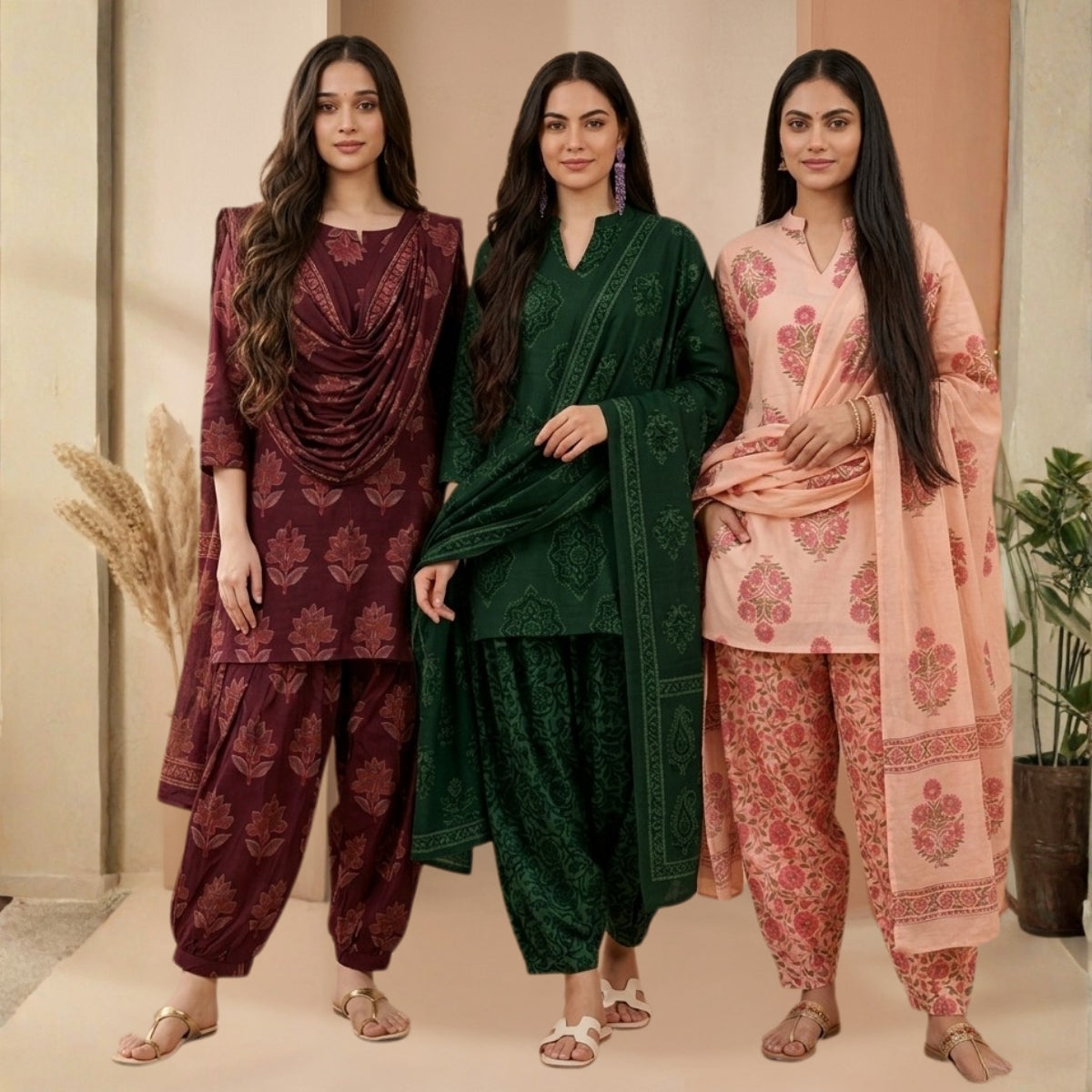 Pack Of 3 Farshi Salwar Kurta Set With Dupatta ( CKD_01)