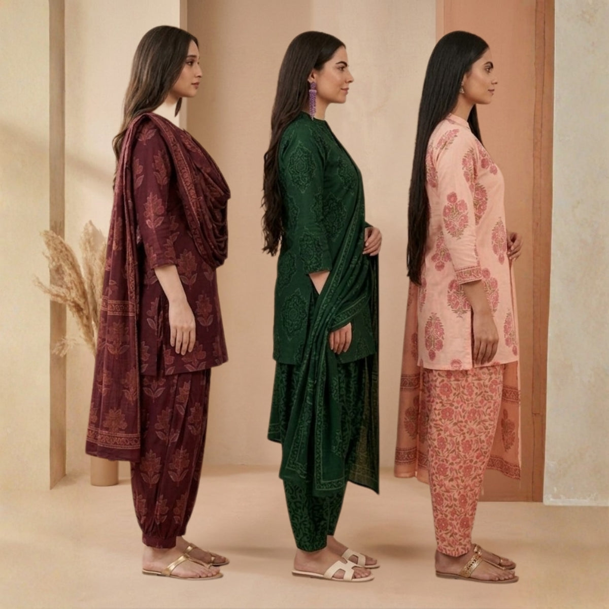 Pack Of 3 Farshi Salwar Kurta Set With Dupatta ( CKD_01)