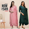 Pack of 2 Premium Cotton Kurtis with Pant & Dupatta – Casual Ethnic | C-08