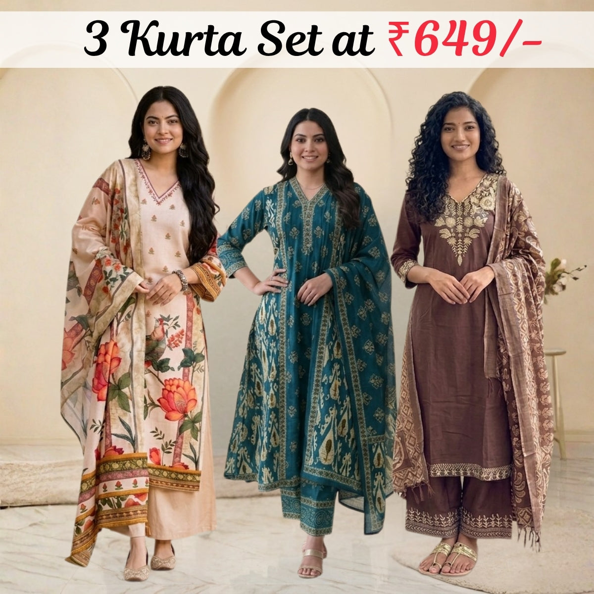 Pack Of 3 Women's Kurta Set (CS_02)