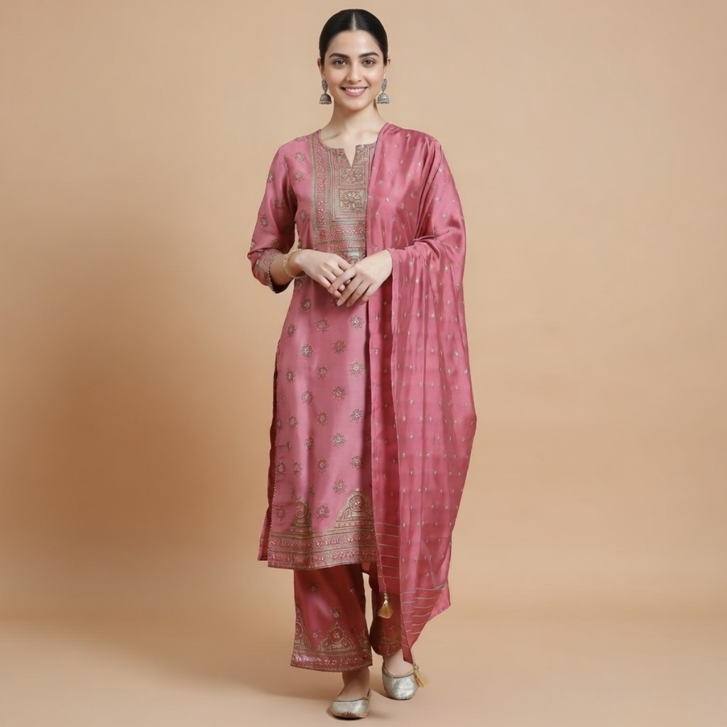Women's Pack of 3 Pure Cotton Kurtis with Pant & Dupatta |C-015